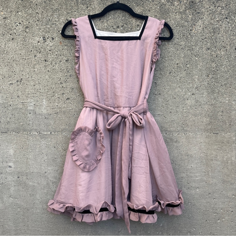 CUTE Mon lily mauve lolita tulle dress w ruffle trim and bow